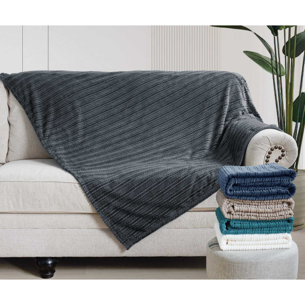 Κουβέρτα - Ριχτάρι flannel ζακάρ Σχ. Angie 100% polyester Grey 150x220cm