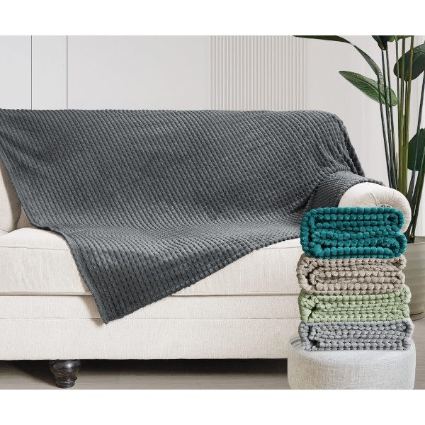 Κουβέρτα - Ριχτάρι flannel ζακάρ Σχ.Edward  100% polyester Dark Grey 200x220cm