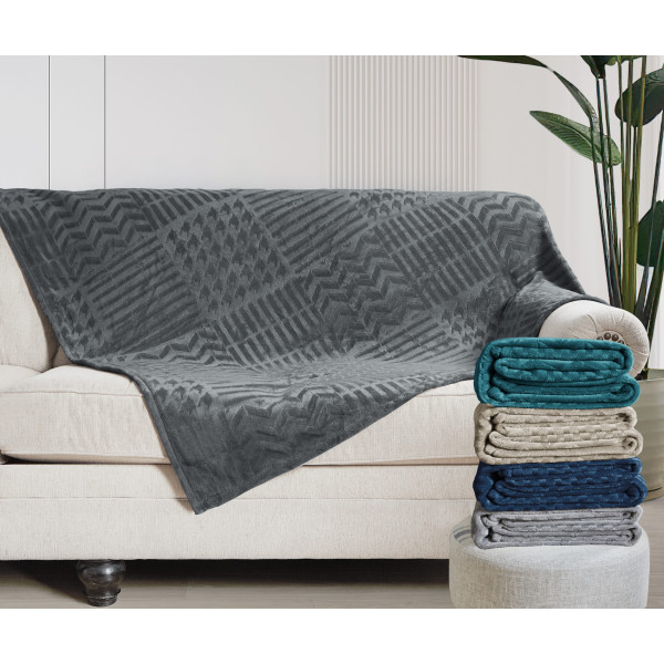 Κουβέρτα - Ριχτάρι flannel ζακάρ Σχ. Karl 100% polyester Dark Grey 150x220cm